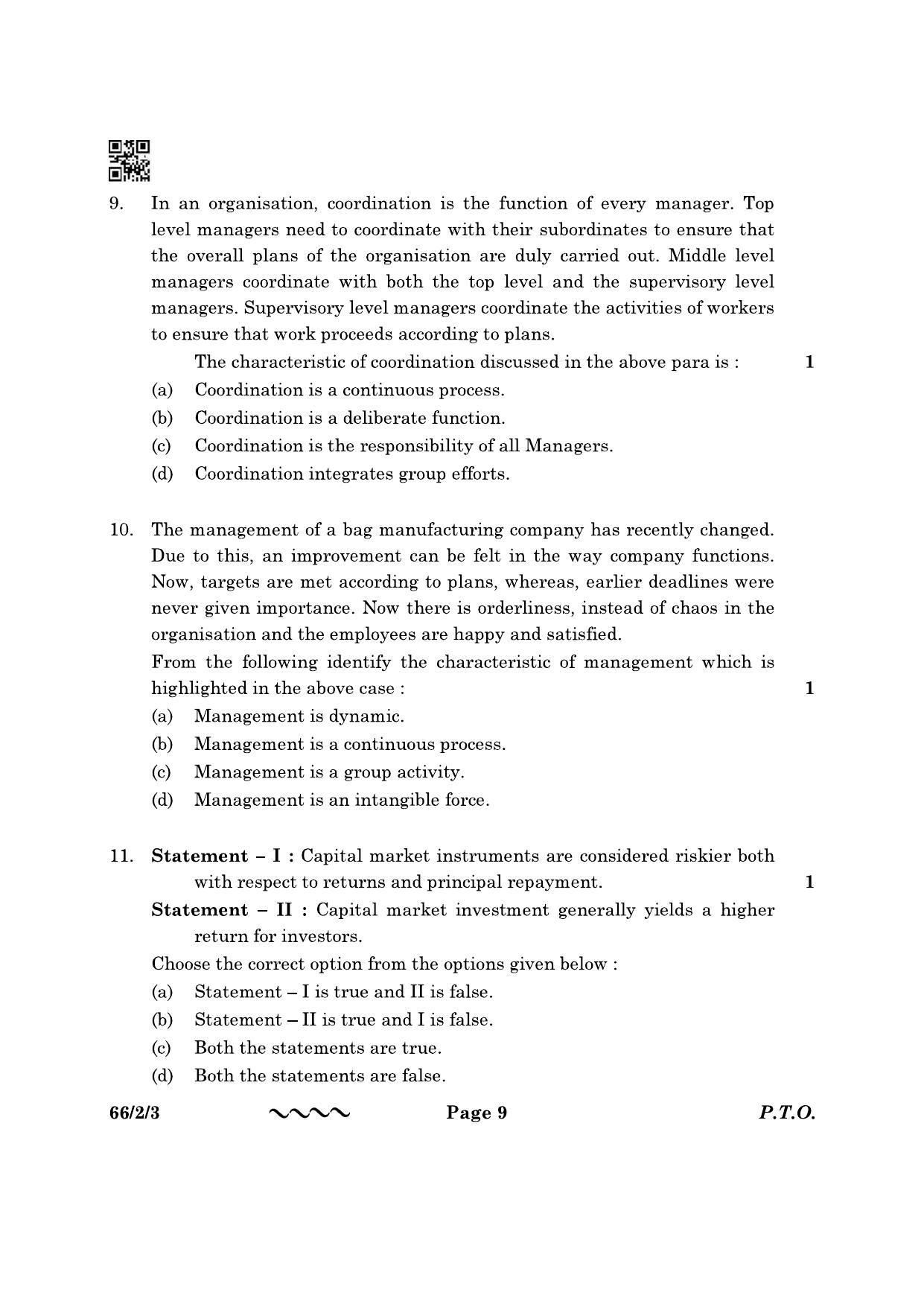CBSE Class 12 66-2-3 Business Studies 2023 Question Paper - Page 9