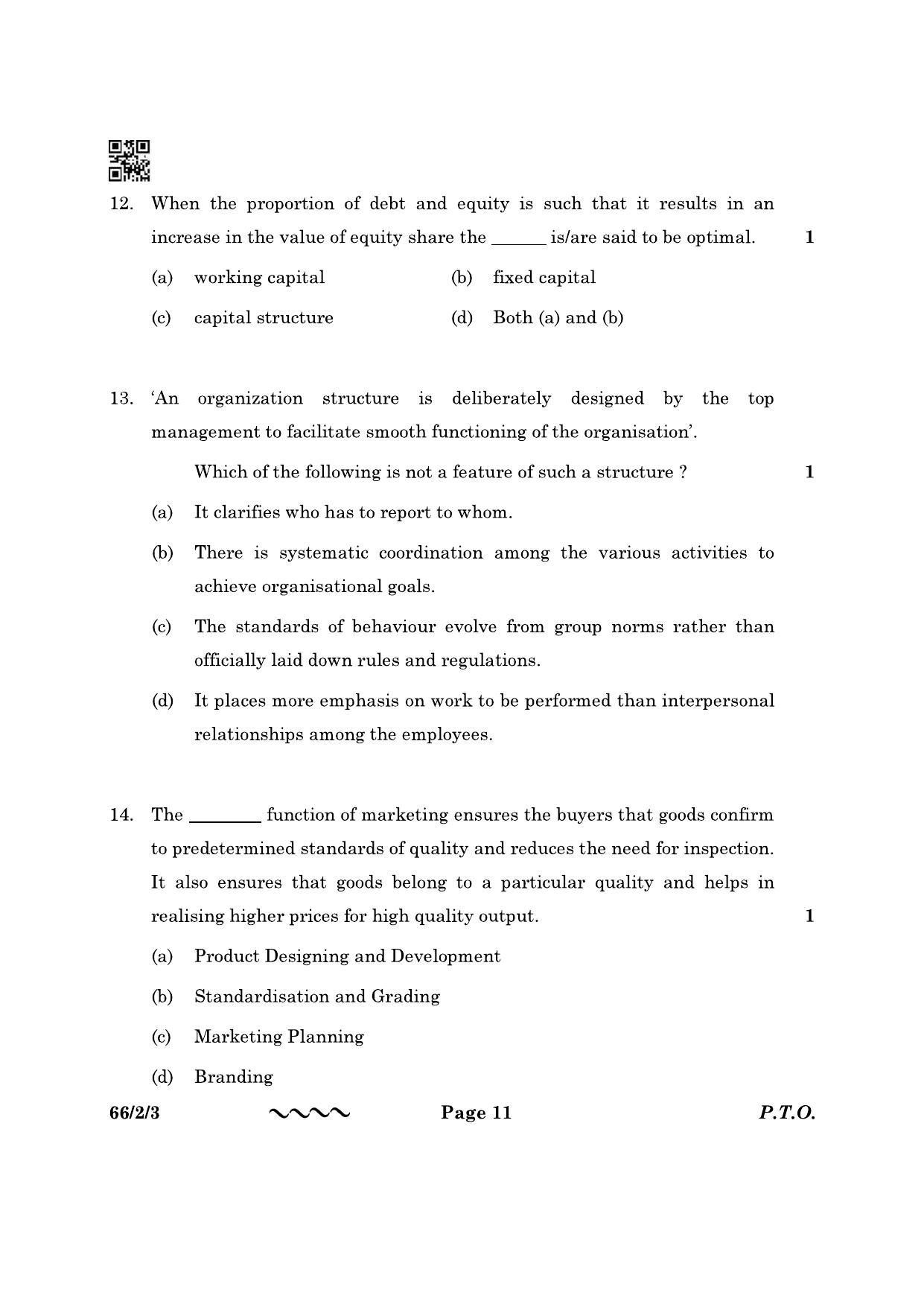 CBSE Class 12 66-2-3 Business Studies 2023 Question Paper - Page 11