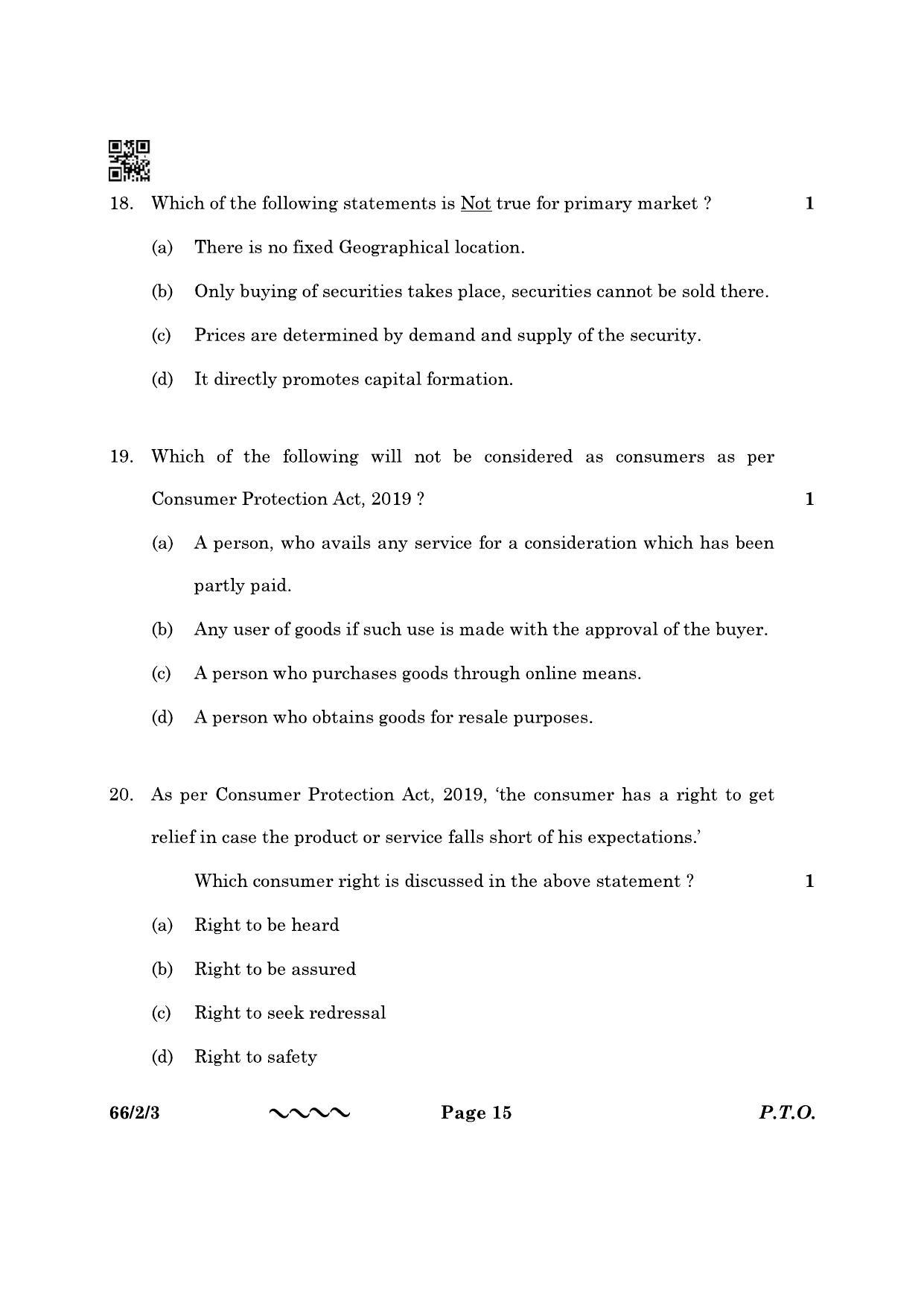 CBSE Class 12 66-2-3 Business Studies 2023 Question Paper - Page 15