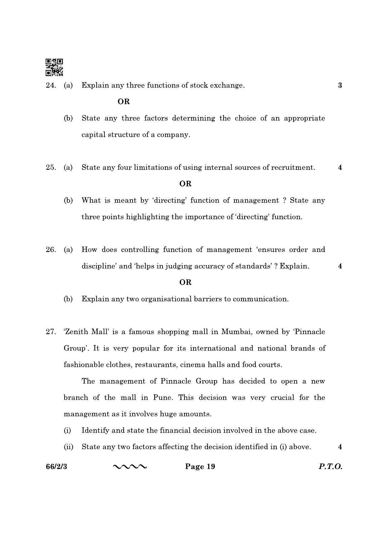 CBSE Class 12 66-2-3 Business Studies 2023 Question Paper - Page 19