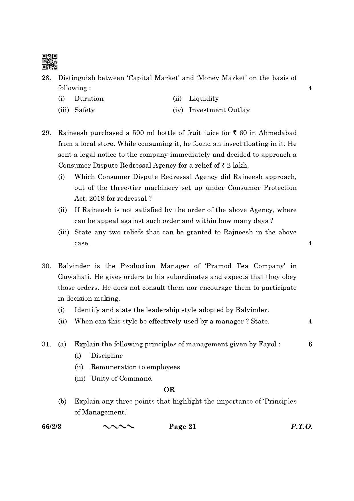 CBSE Class 12 66-2-3 Business Studies 2023 Question Paper - Page 21