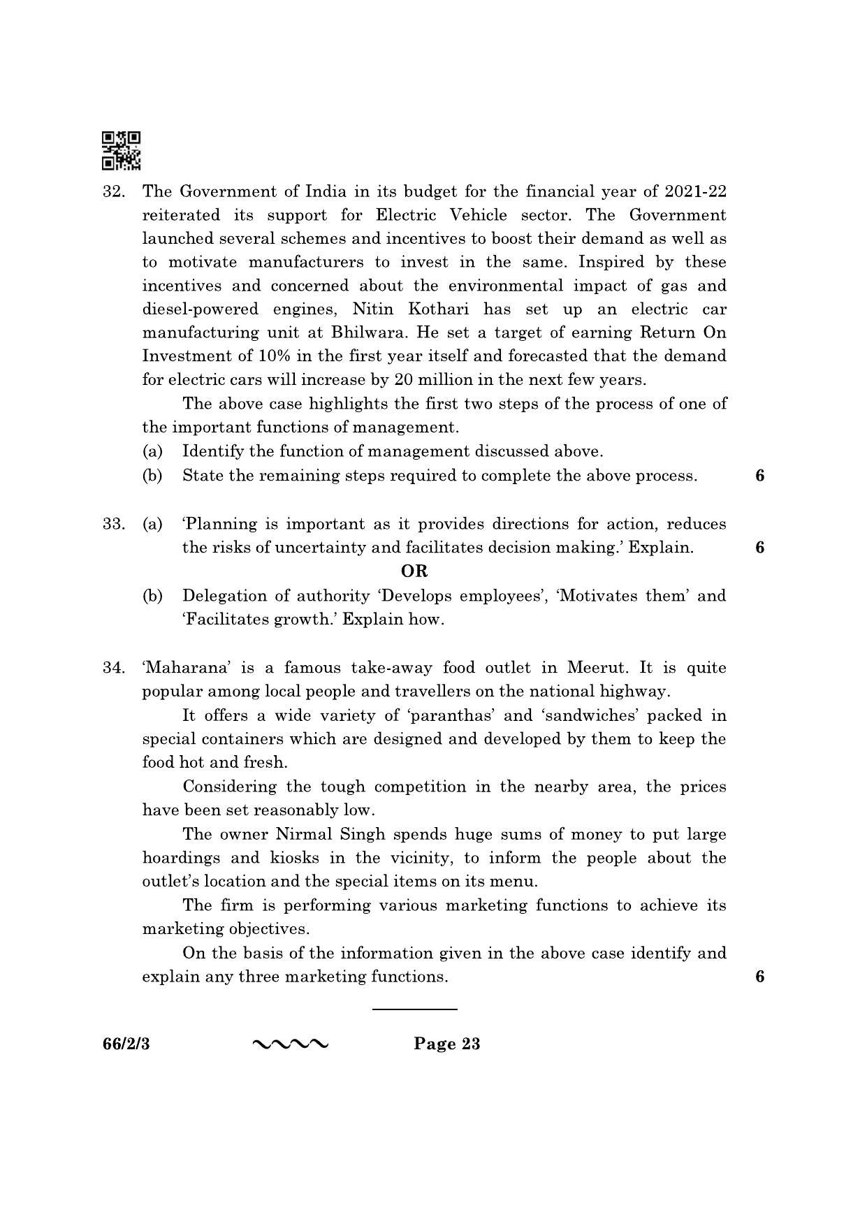 CBSE Class 12 66-2-3 Business Studies 2023 Question Paper - Page 23