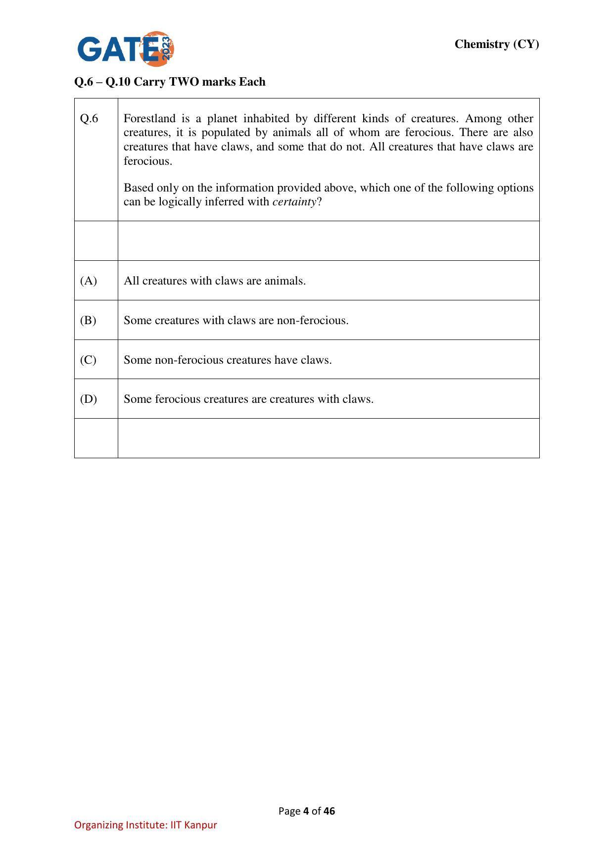 GATE 2023 Chemistry (CY) Question Paper - Page 4