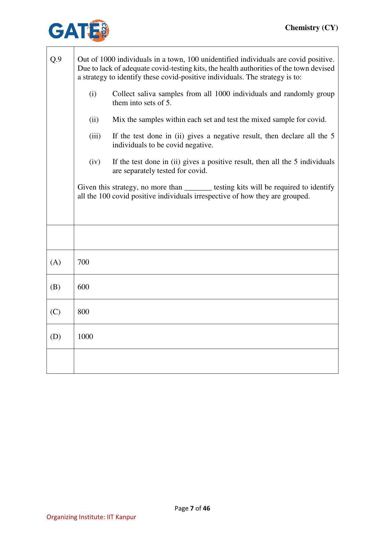 GATE 2023 Chemistry (CY) Question Paper - Page 7