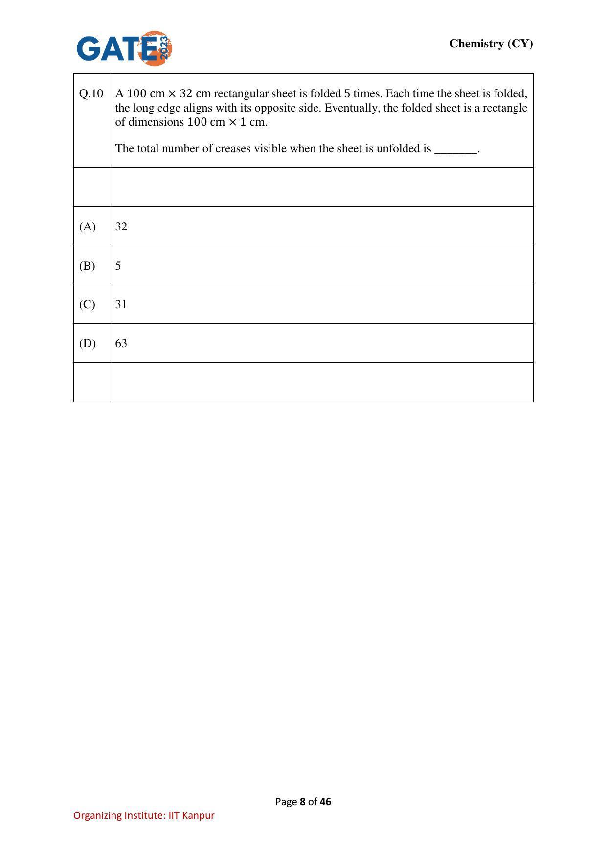 GATE 2023 Chemistry (CY) Question Paper - Page 8