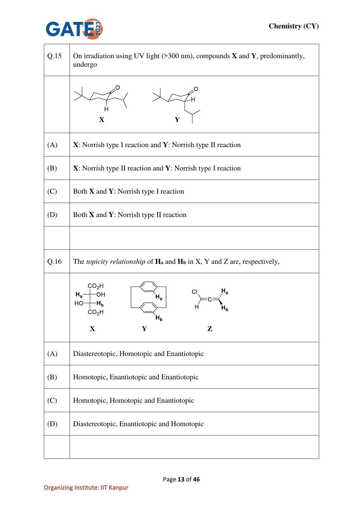 GATE 2023 Chemistry (CY) Question Paper - Page 13
