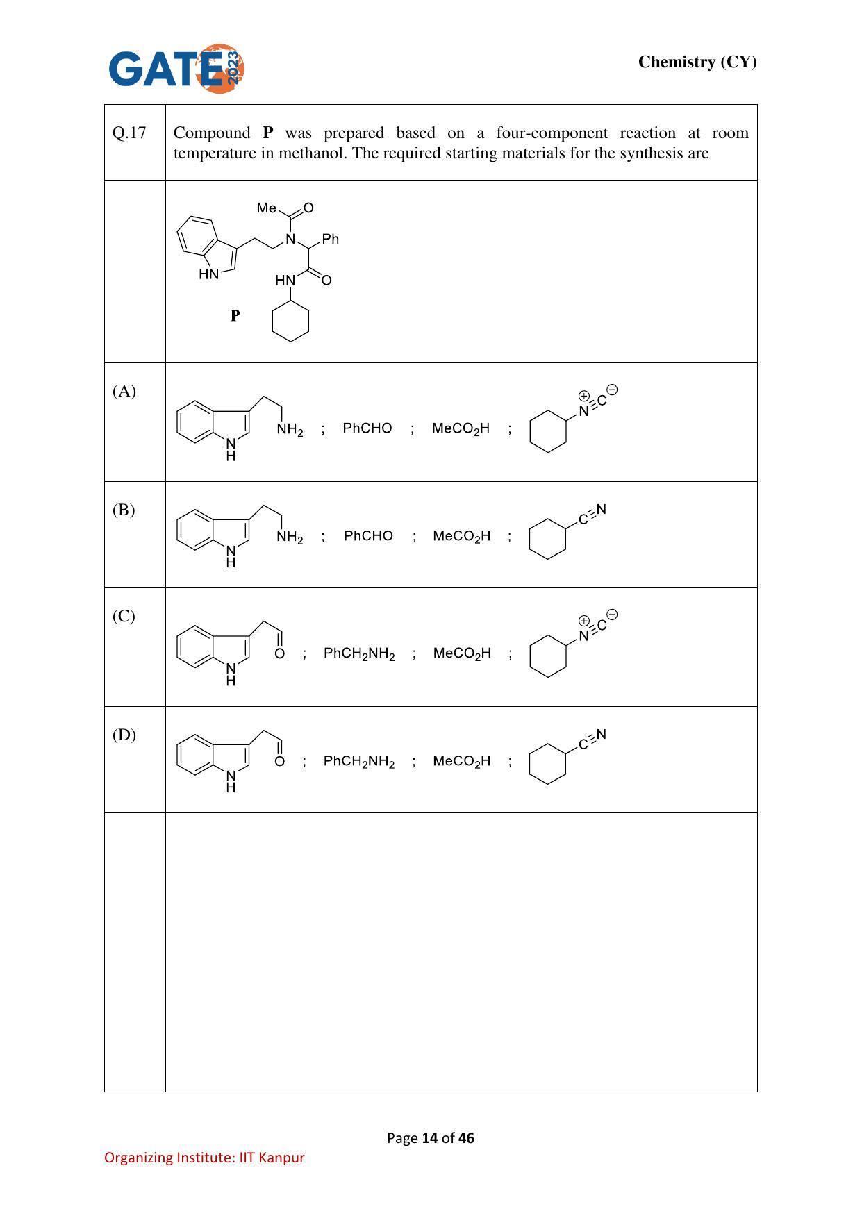 GATE 2023 Chemistry (CY) Question Paper - Page 14
