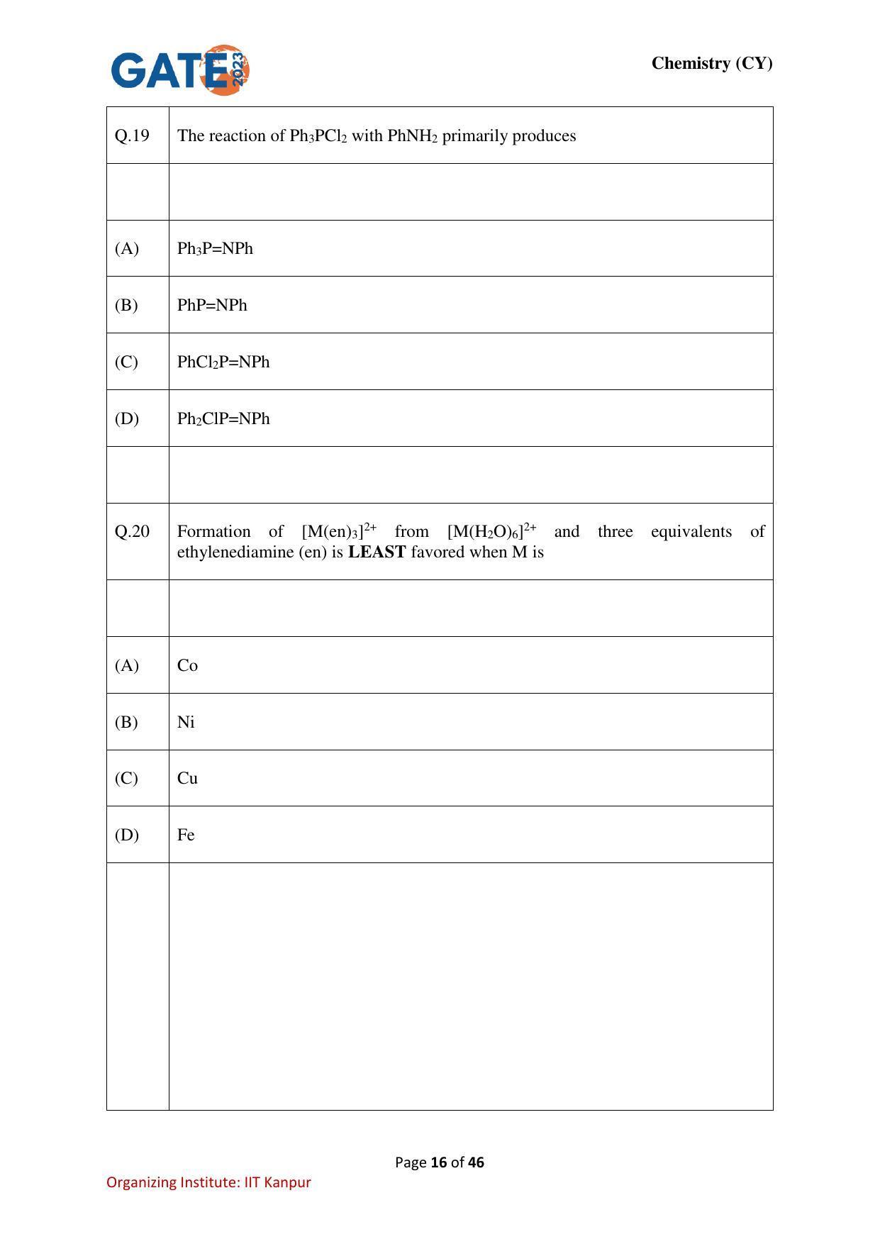 GATE 2023 Chemistry (CY) Question Paper - Page 16