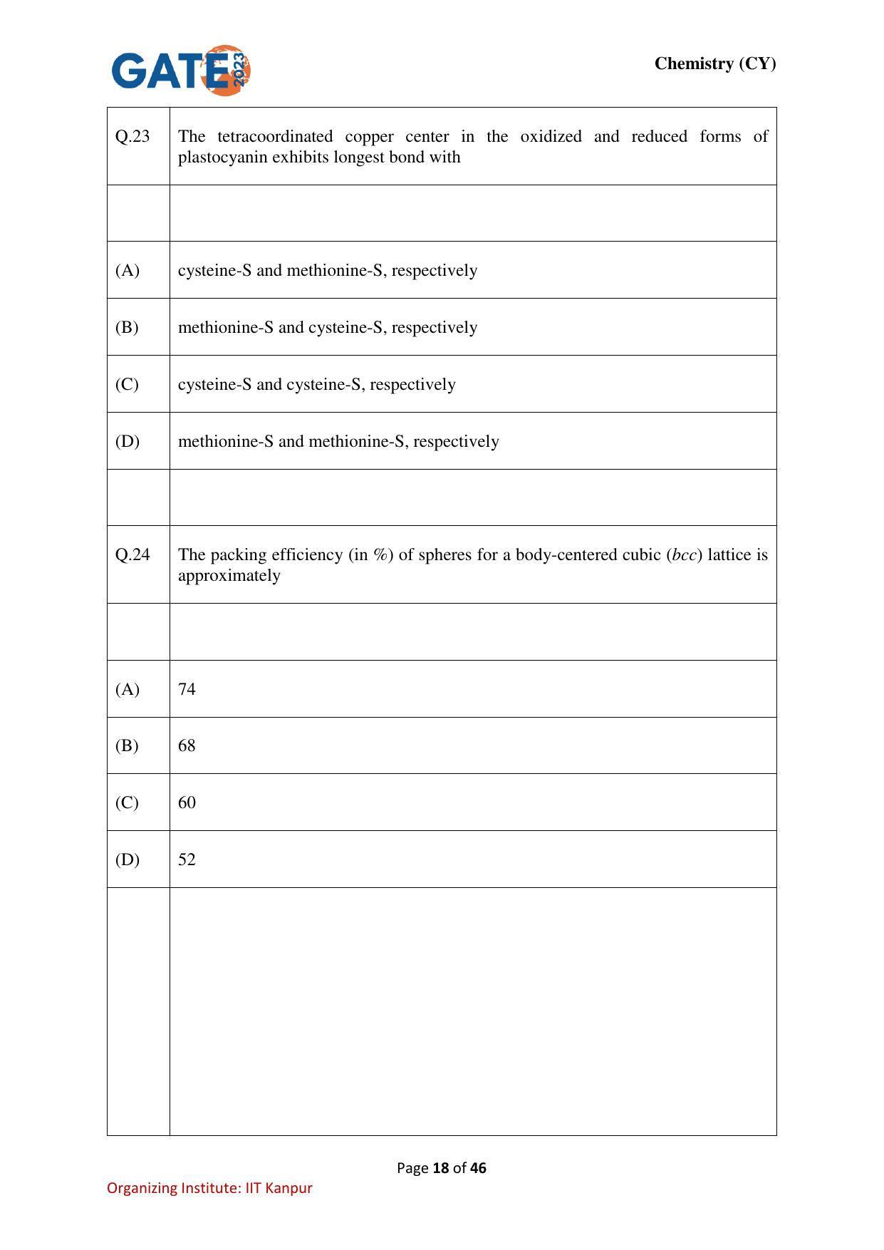 GATE 2023 Chemistry (CY) Question Paper - Page 18