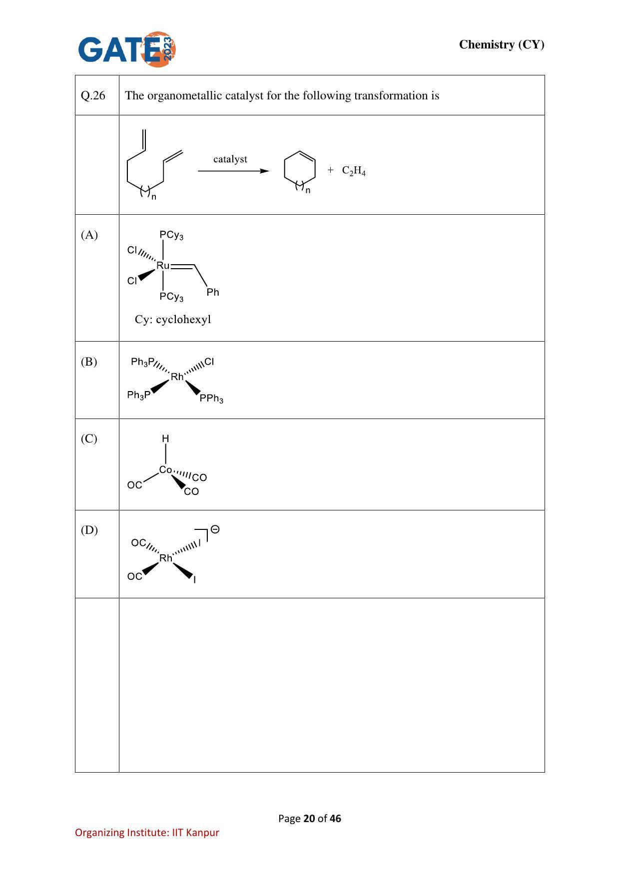 GATE 2023 Chemistry (CY) Question Paper - Page 20