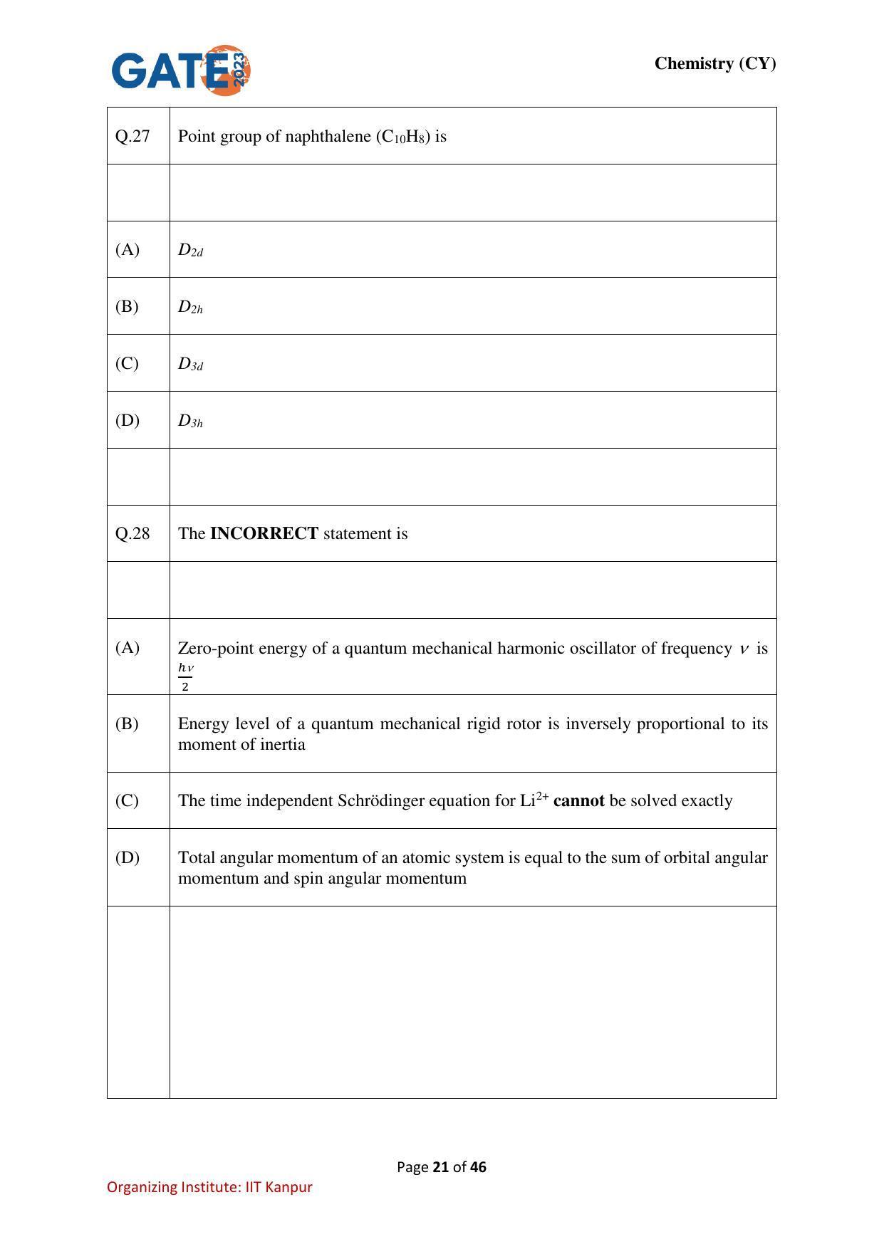GATE 2023 Chemistry (CY) Question Paper - Page 21