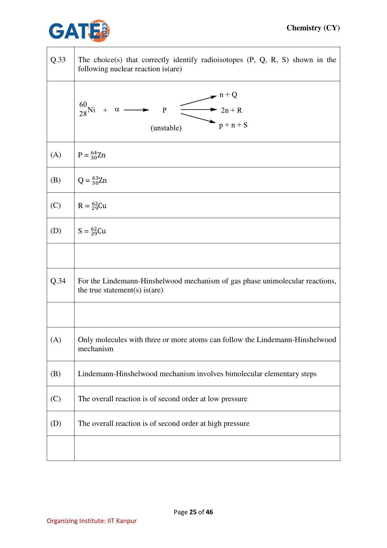 GATE 2023 Chemistry (CY) Question Paper - Page 25