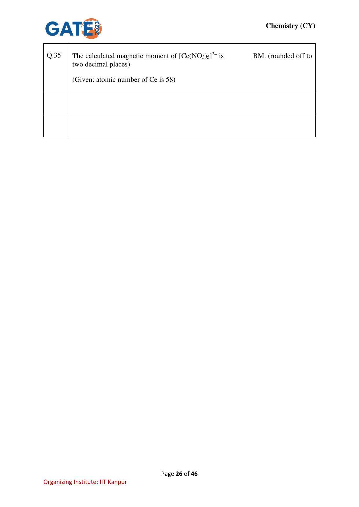 GATE 2023 Chemistry (CY) Question Paper - Page 26