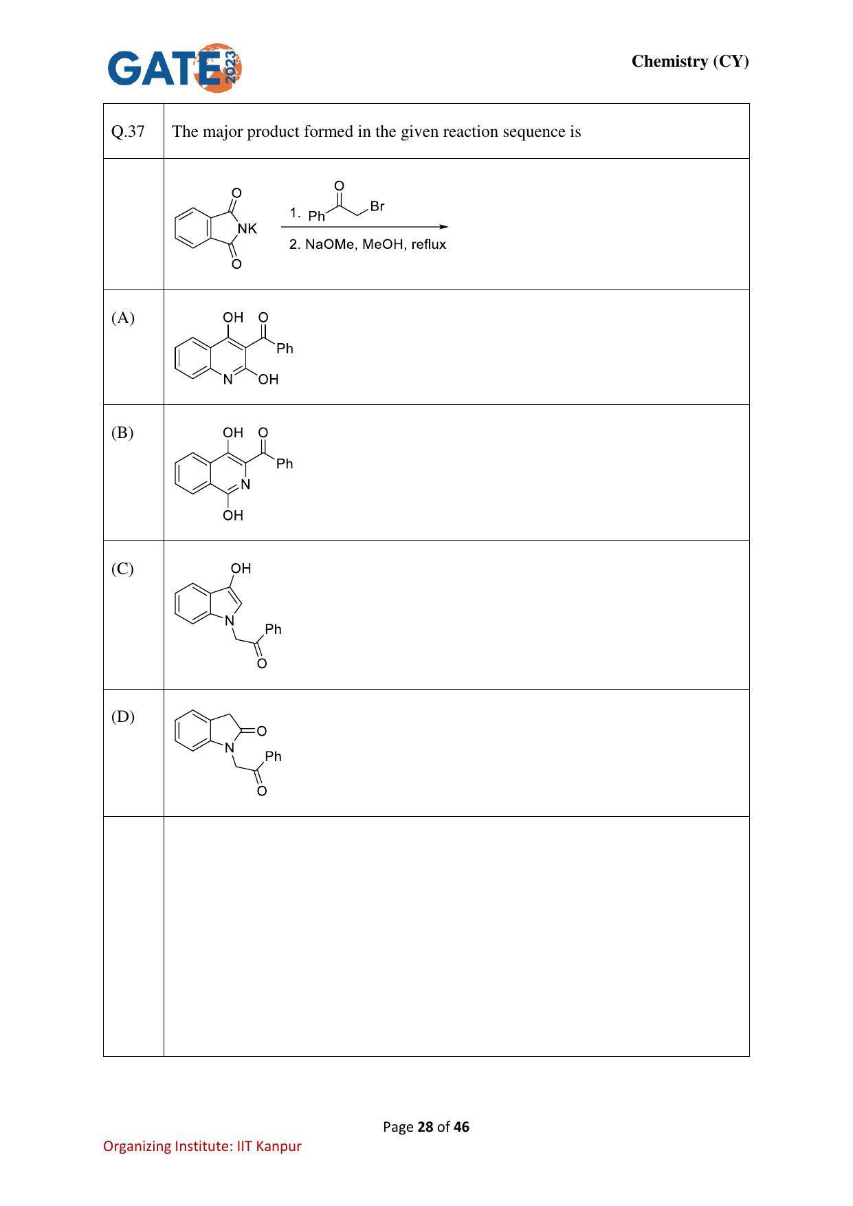 GATE 2023 Chemistry (CY) Question Paper - Page 28