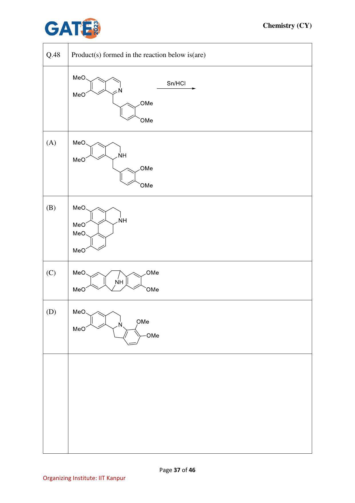 GATE 2023 Chemistry (CY) Question Paper - Page 37
