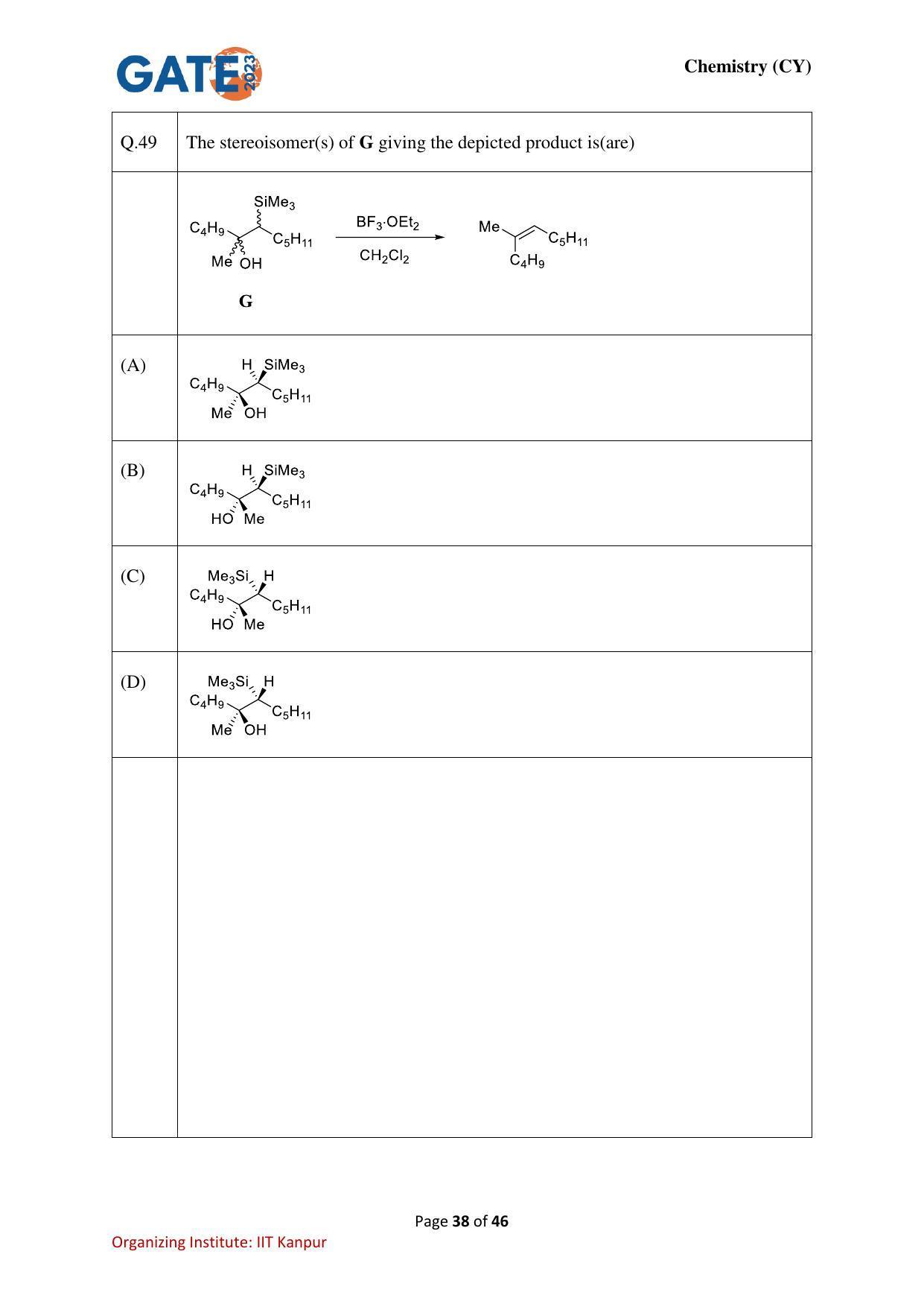 GATE 2023 Chemistry (CY) Question Paper - Page 38