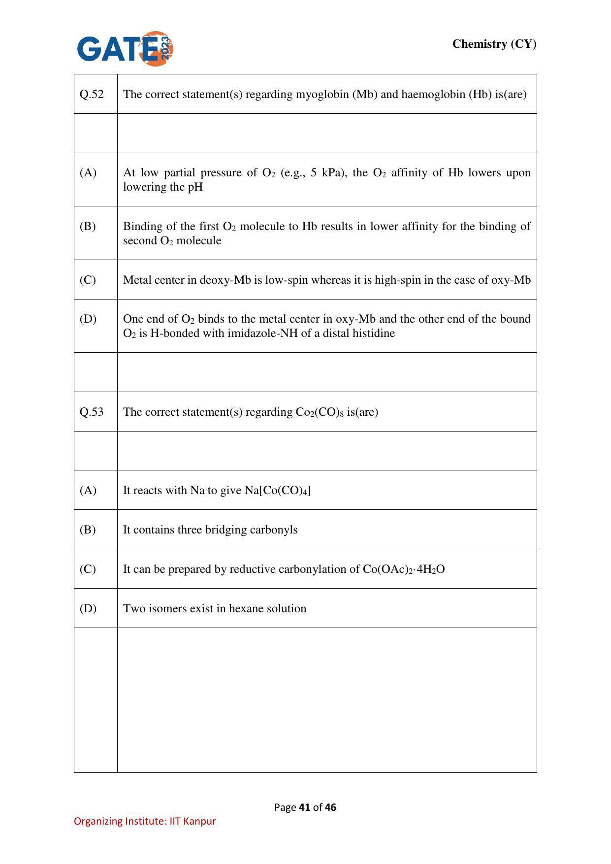 GATE 2023 Chemistry (CY) Question Paper - Page 41