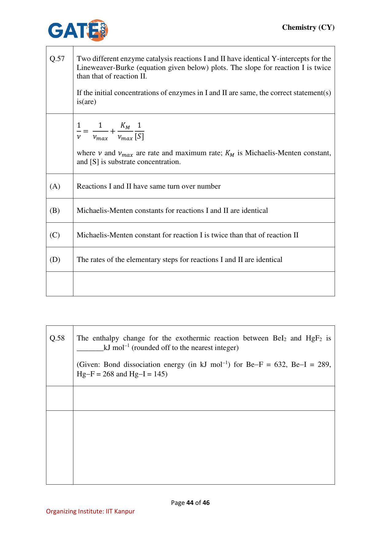 GATE 2023 Chemistry (CY) Question Paper - Page 44