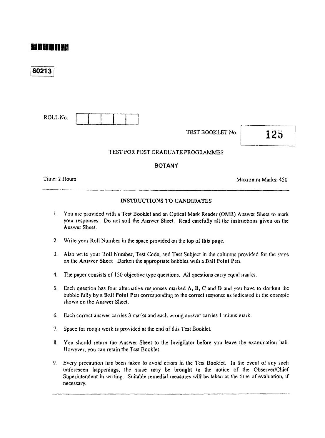 CUSAT CAT 2013 Botany Question Paper - Page 1