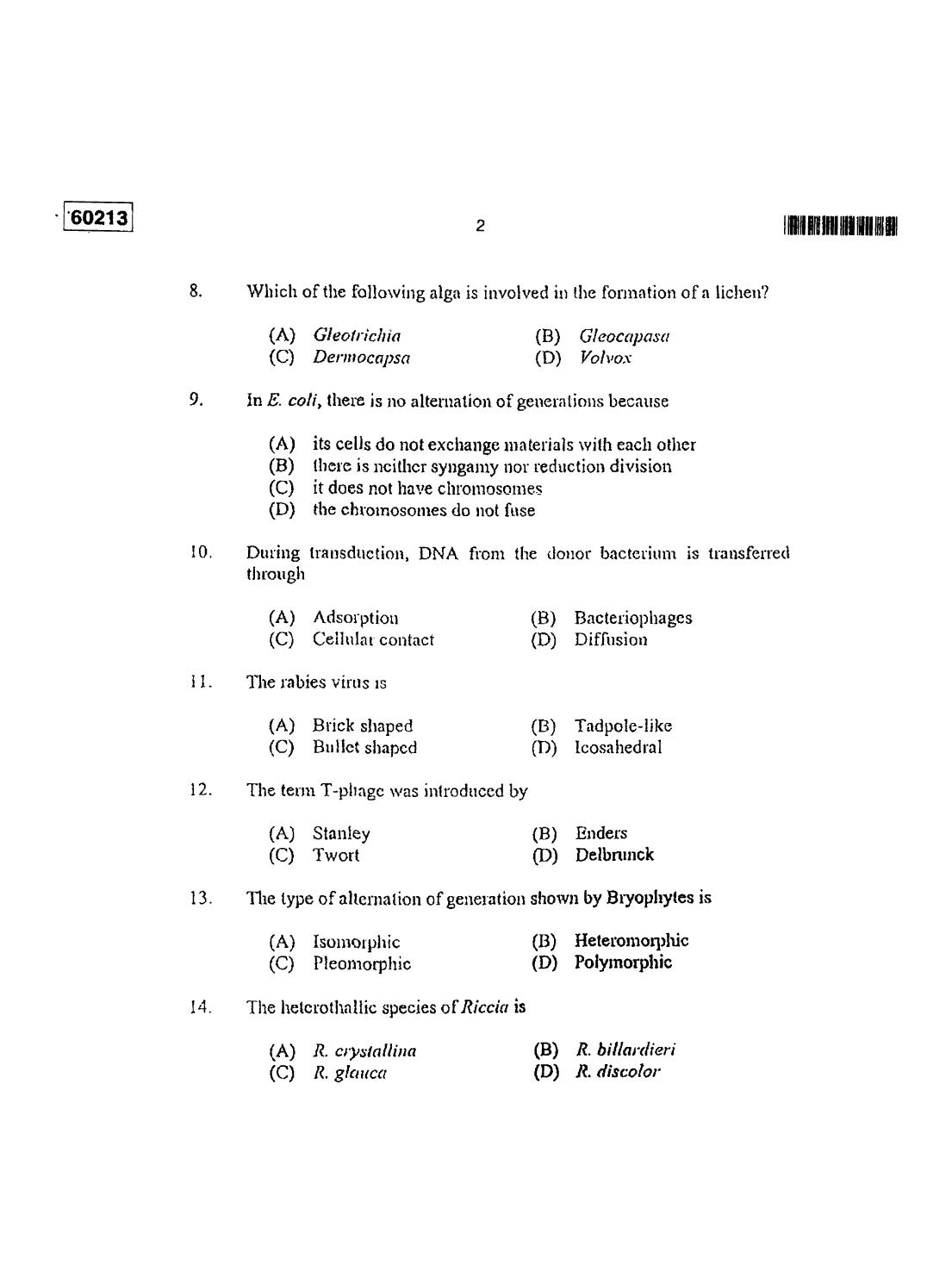 CUSAT CAT 2013 Botany Question Paper - Page 3