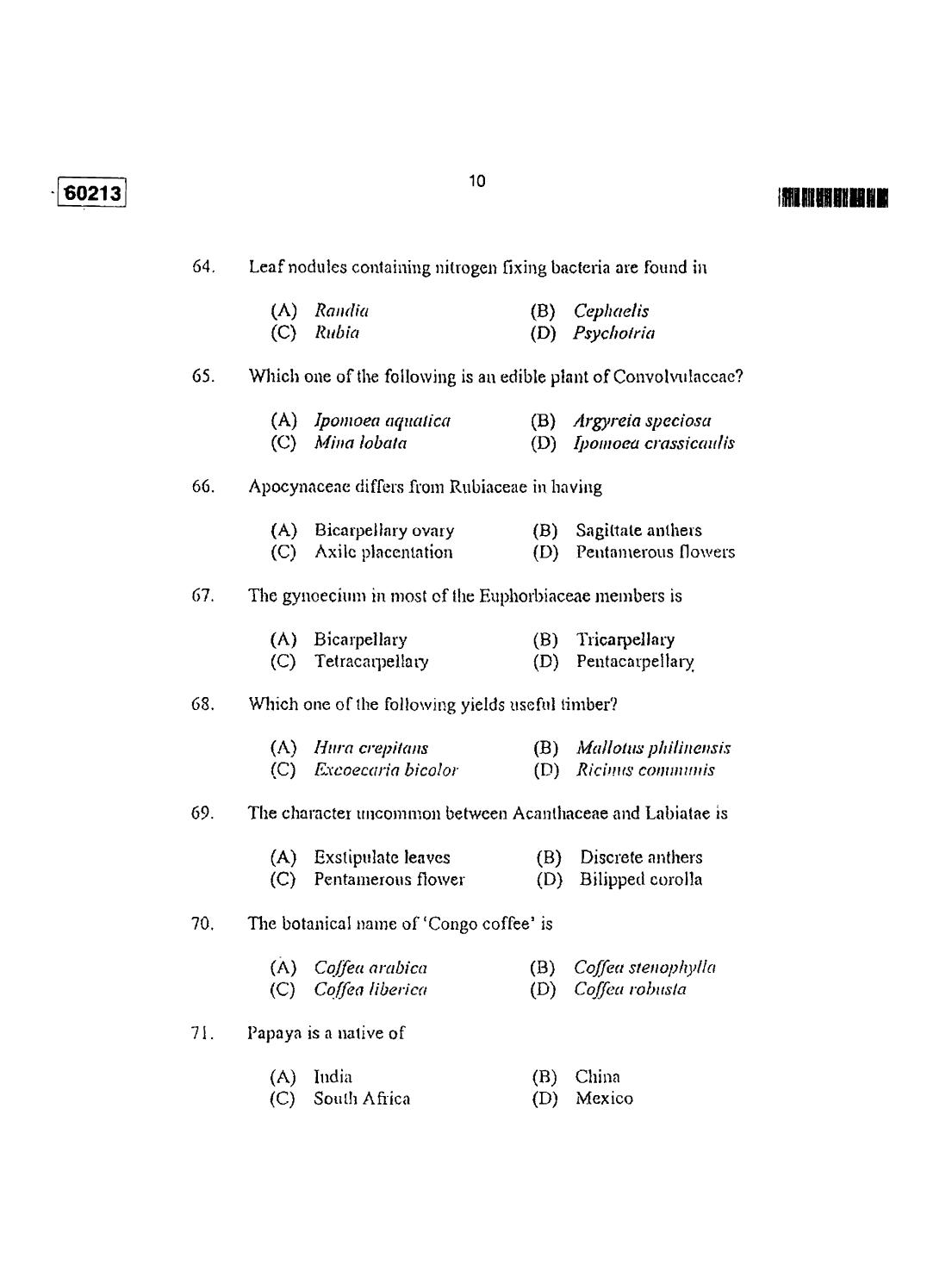 CUSAT CAT 2013 Botany Question Paper - Page 11