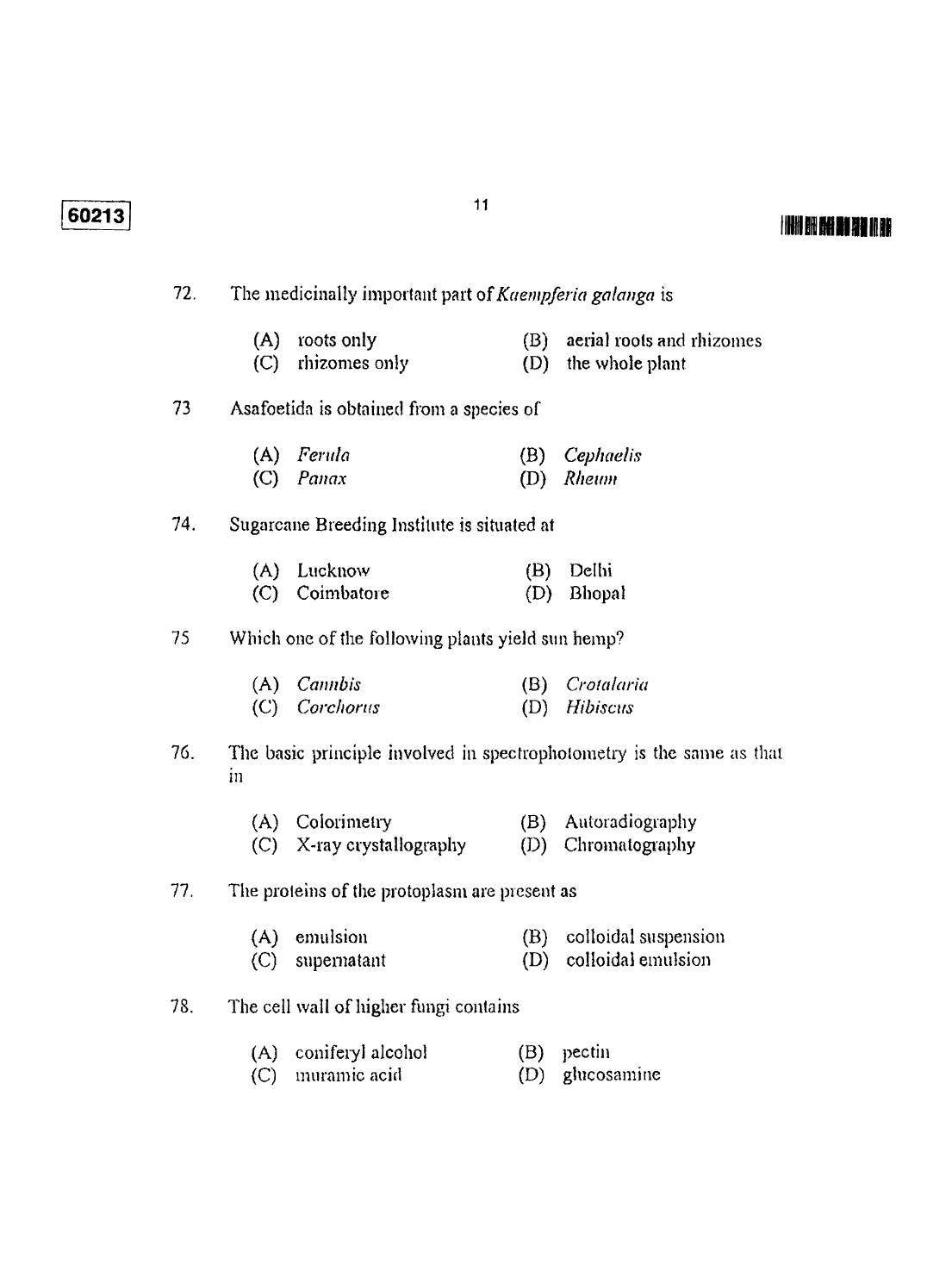 CUSAT CAT 2013 Botany Question Paper - Page 12