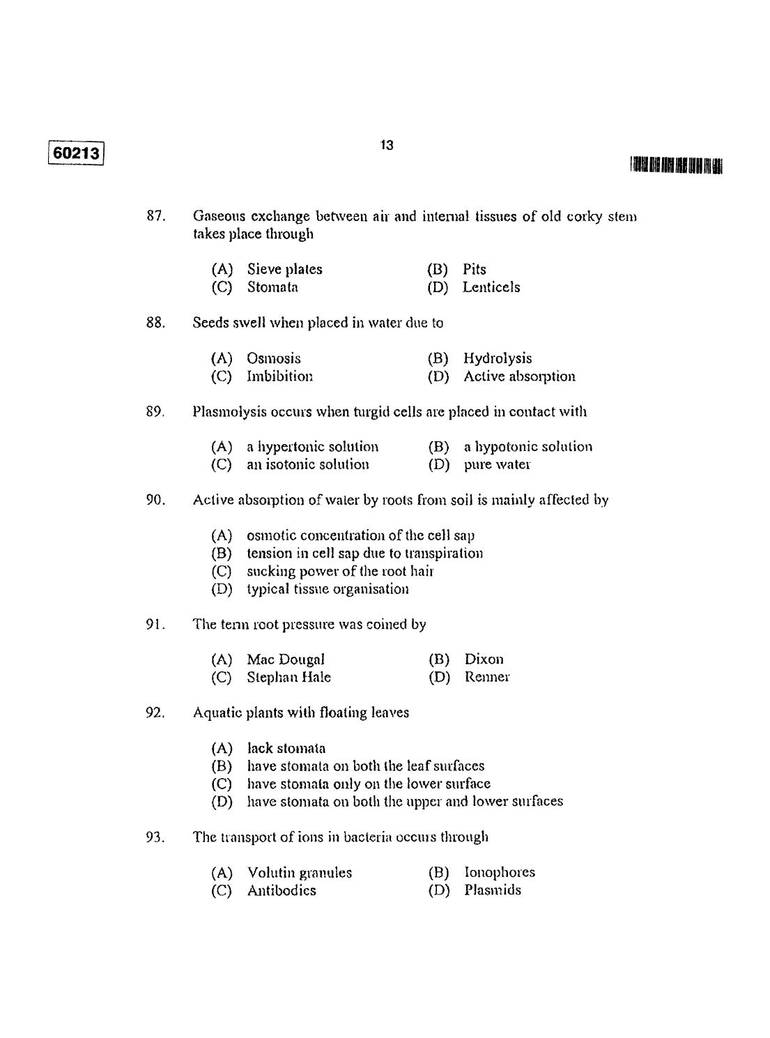 CUSAT CAT 2013 Botany Question Paper - Page 14
