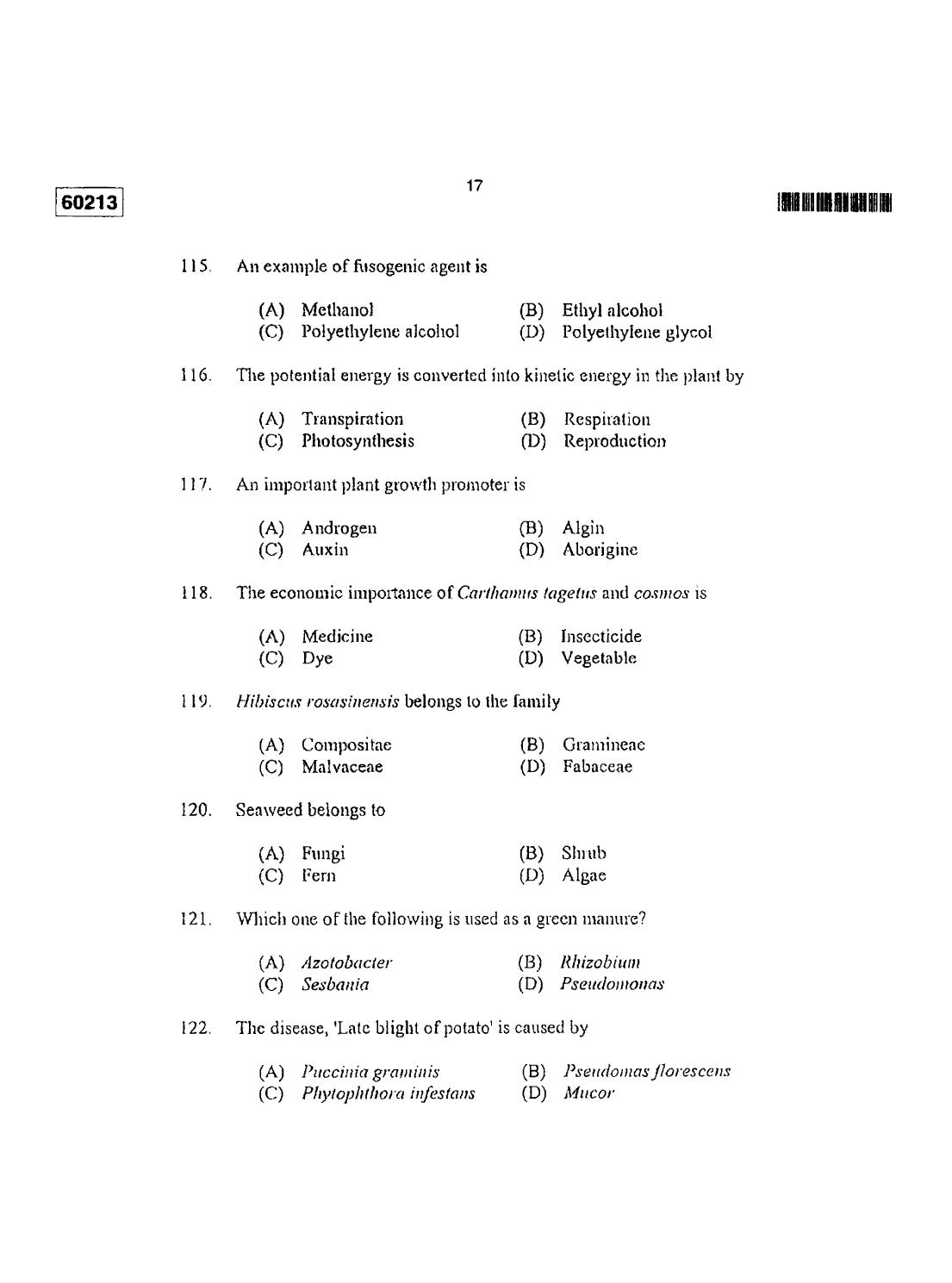 CUSAT CAT 2013 Botany Question Paper - Page 18