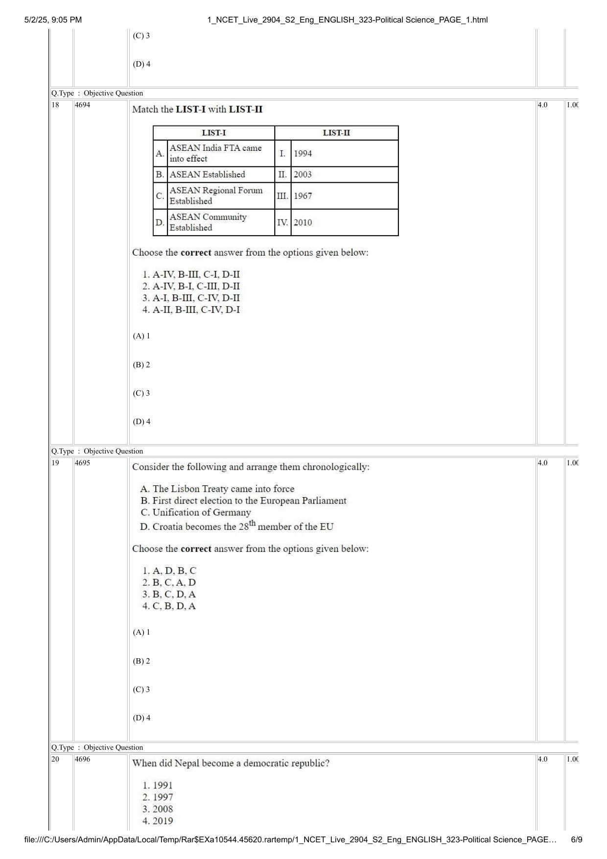 NCET 2025 Question Paper - Political Science - Page 6