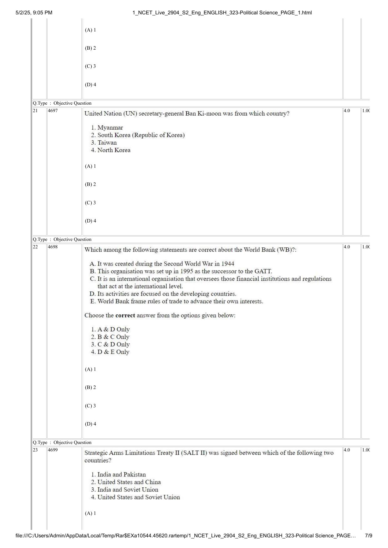 NCET 2025 Question Paper - Political Science - Page 7