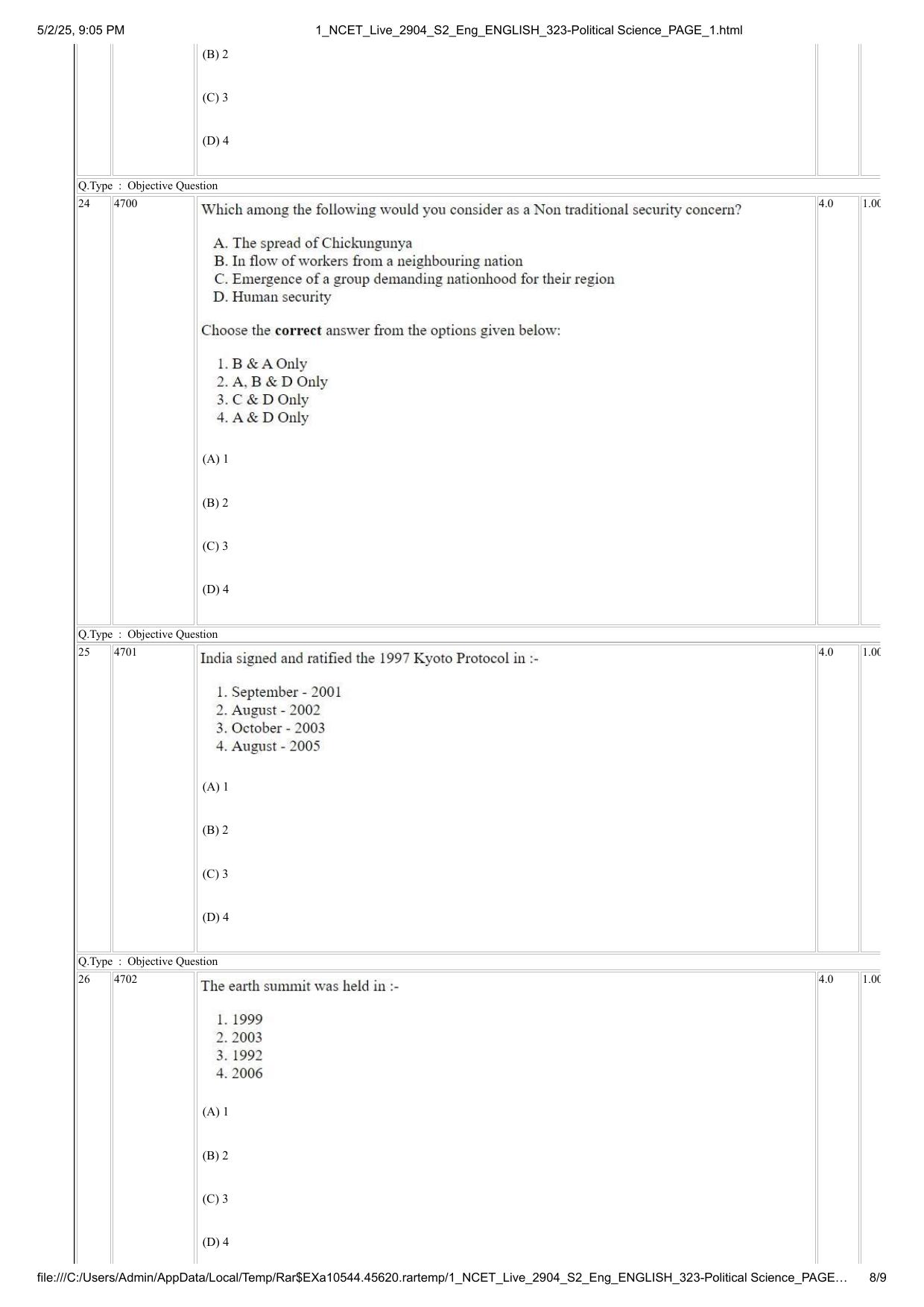 NCET 2025 Question Paper - Political Science - Page 8