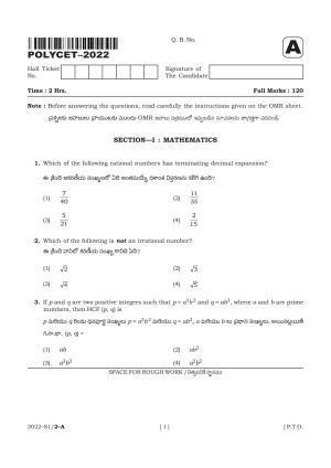 AP POLYCET 2022 Question Papers