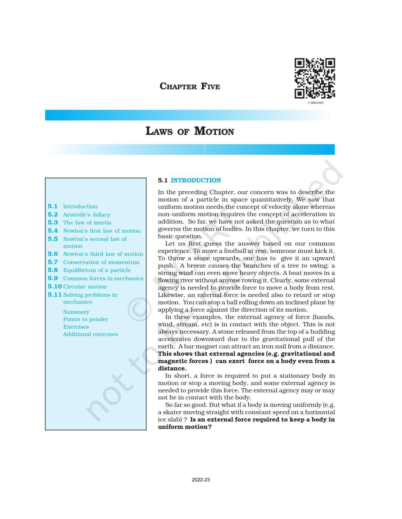 NCERT Book for Class 11 Physics Chapter 5 Laws of Motion - Page 1