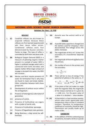 2023 Class 12 PCM NSTSE Key & Solutions