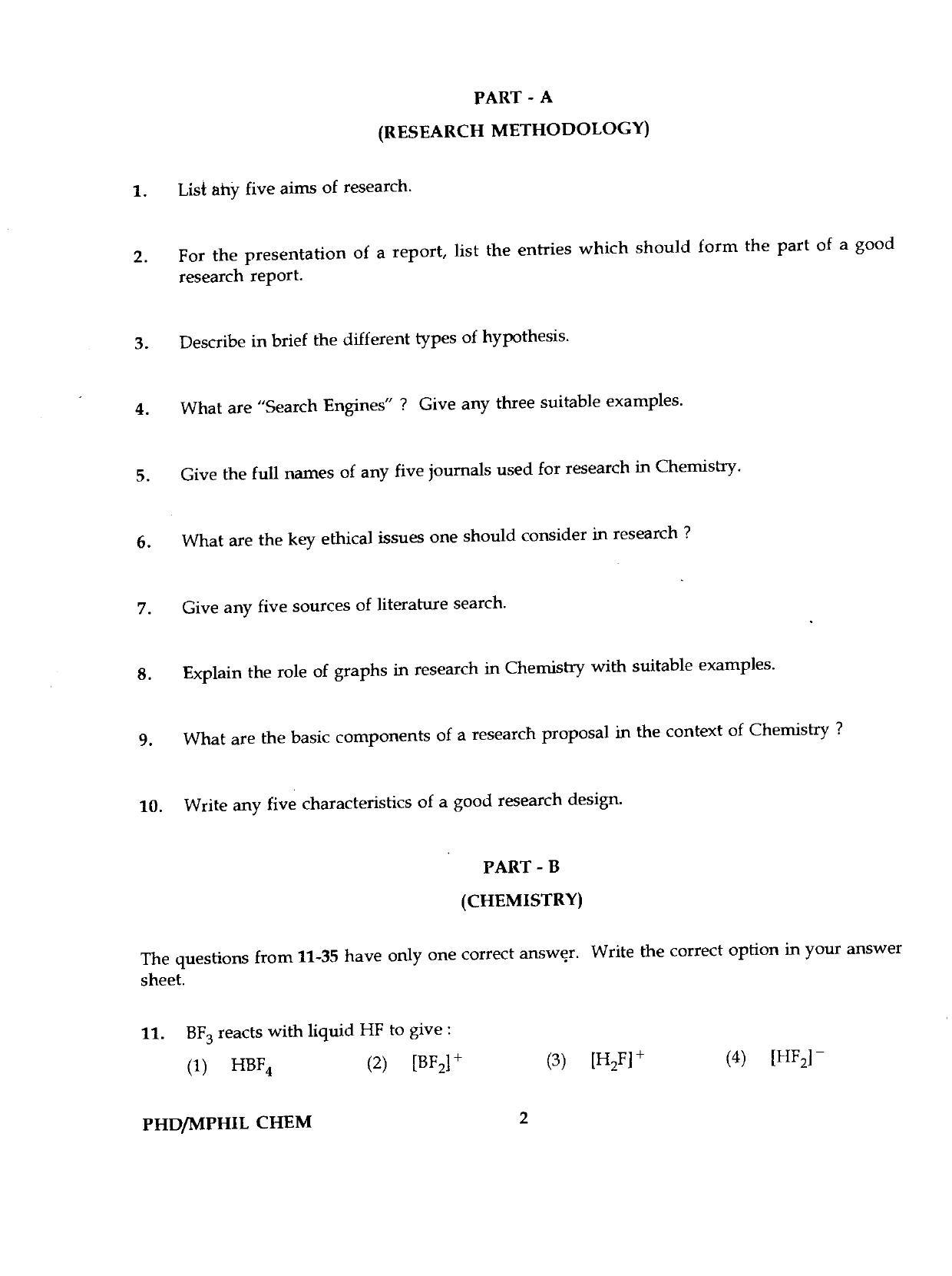 IGNOU PhD Entrance Test Ph.D./M.Phil  (Chemistry) 2019 Question Paper - Page 2