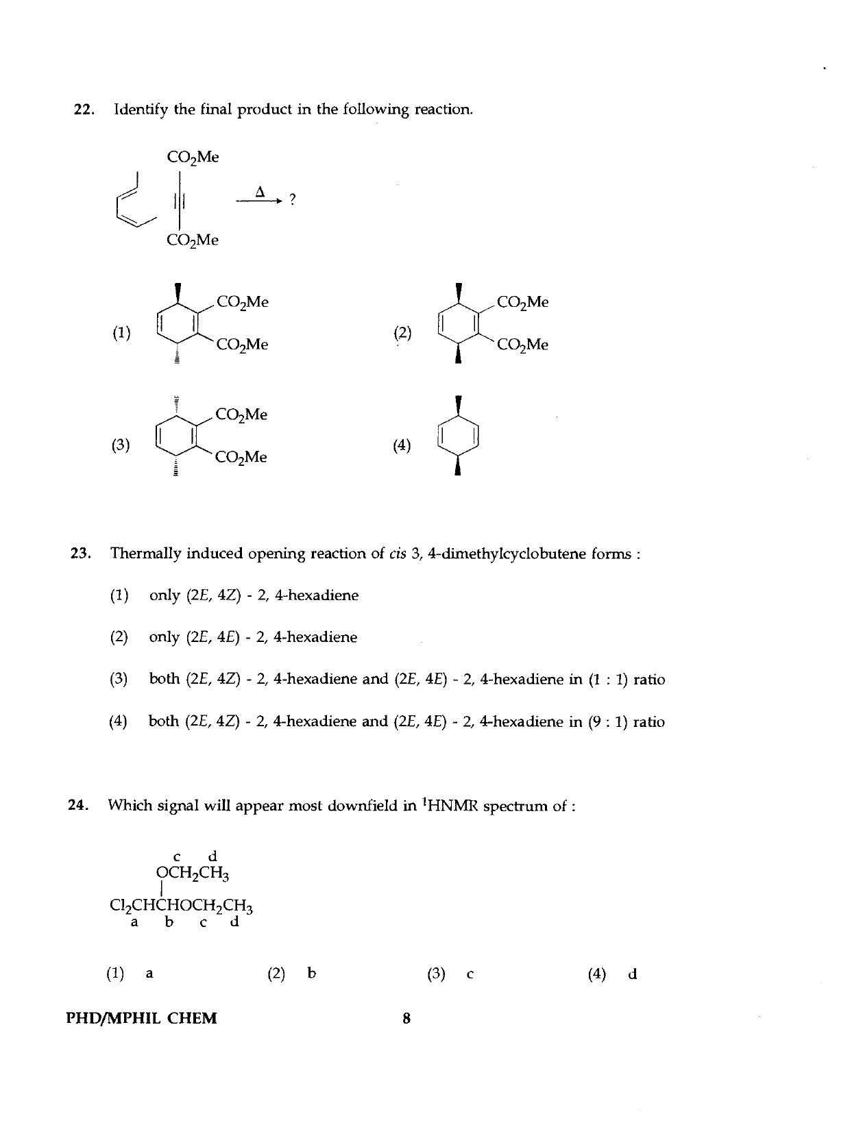 IGNOU PhD Entrance Test Ph.D./M.Phil  (Chemistry) 2019 Question Paper - Page 8