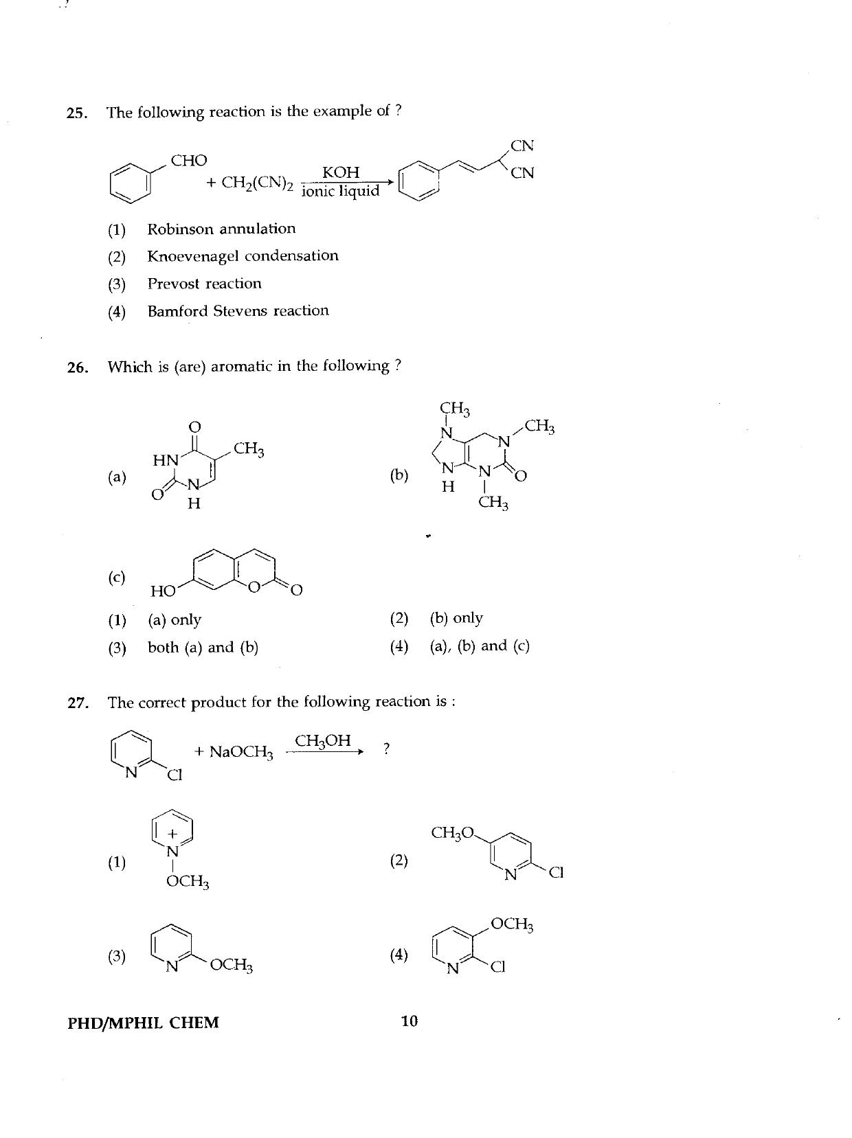 IGNOU PhD Entrance Test Ph.D./M.Phil  (Chemistry) 2019 Question Paper - Page 10