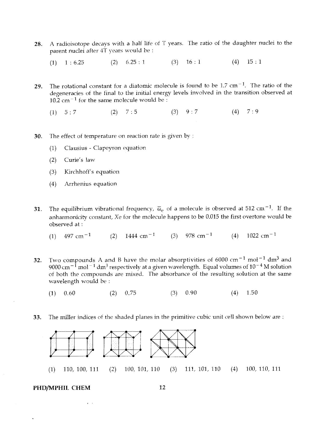 IGNOU PhD Entrance Test Ph.D./M.Phil  (Chemistry) 2019 Question Paper - Page 12