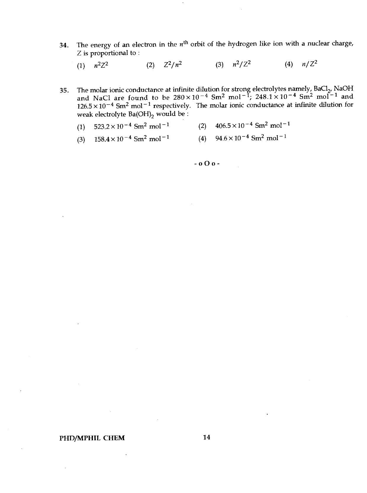 IGNOU PhD Entrance Test Ph.D./M.Phil  (Chemistry) 2019 Question Paper - Page 14