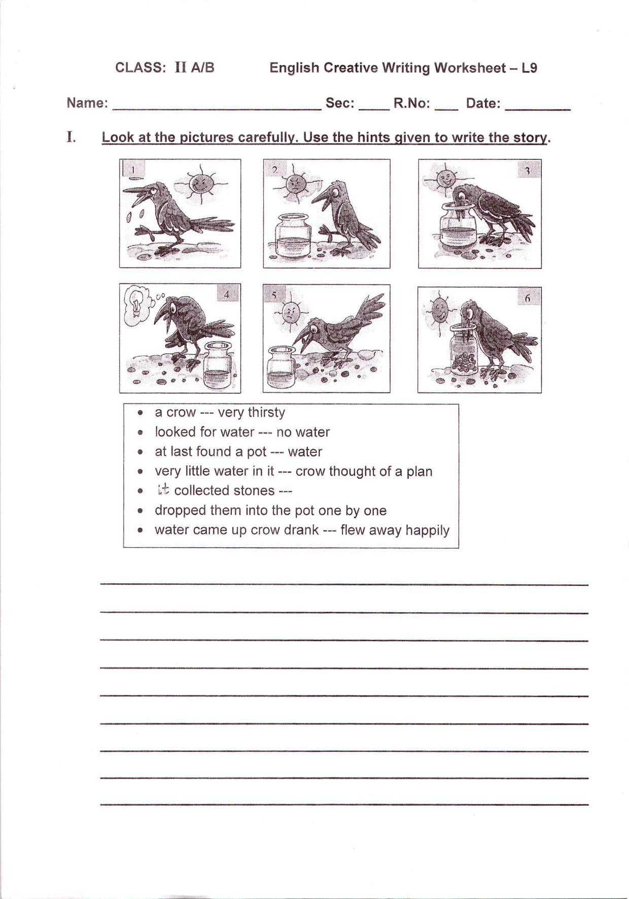 Worksheet for Class 2 English Assignment 13 Creative Writing - Page 1