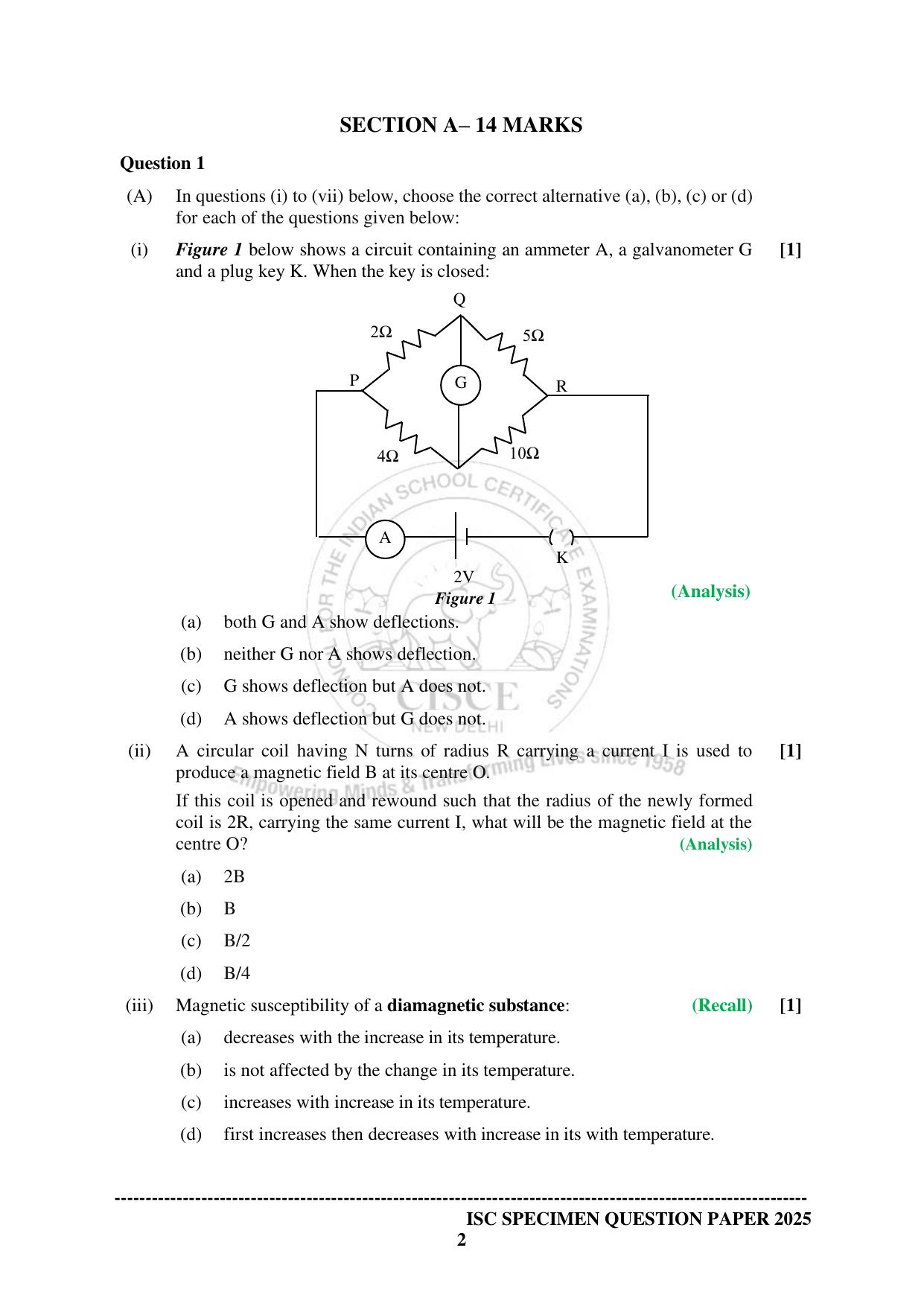 ISC Class 12 2025 PHYSICS  (SQP & AK) Specimen Paper - Page 2