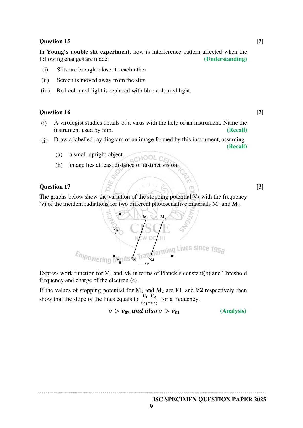 ISC Class 12 2025 PHYSICS  (SQP & AK) Specimen Paper - Page 9