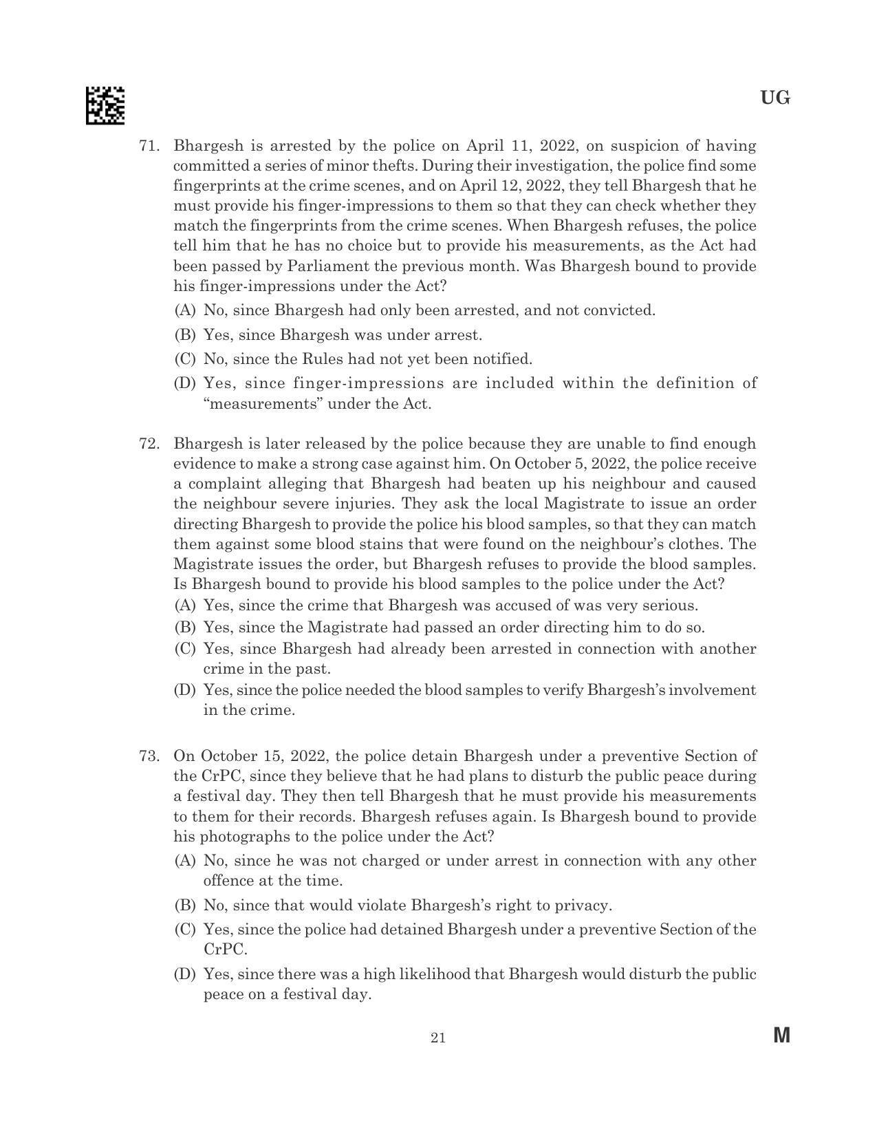 CLAT 2023 UG Question Paper - Page 21