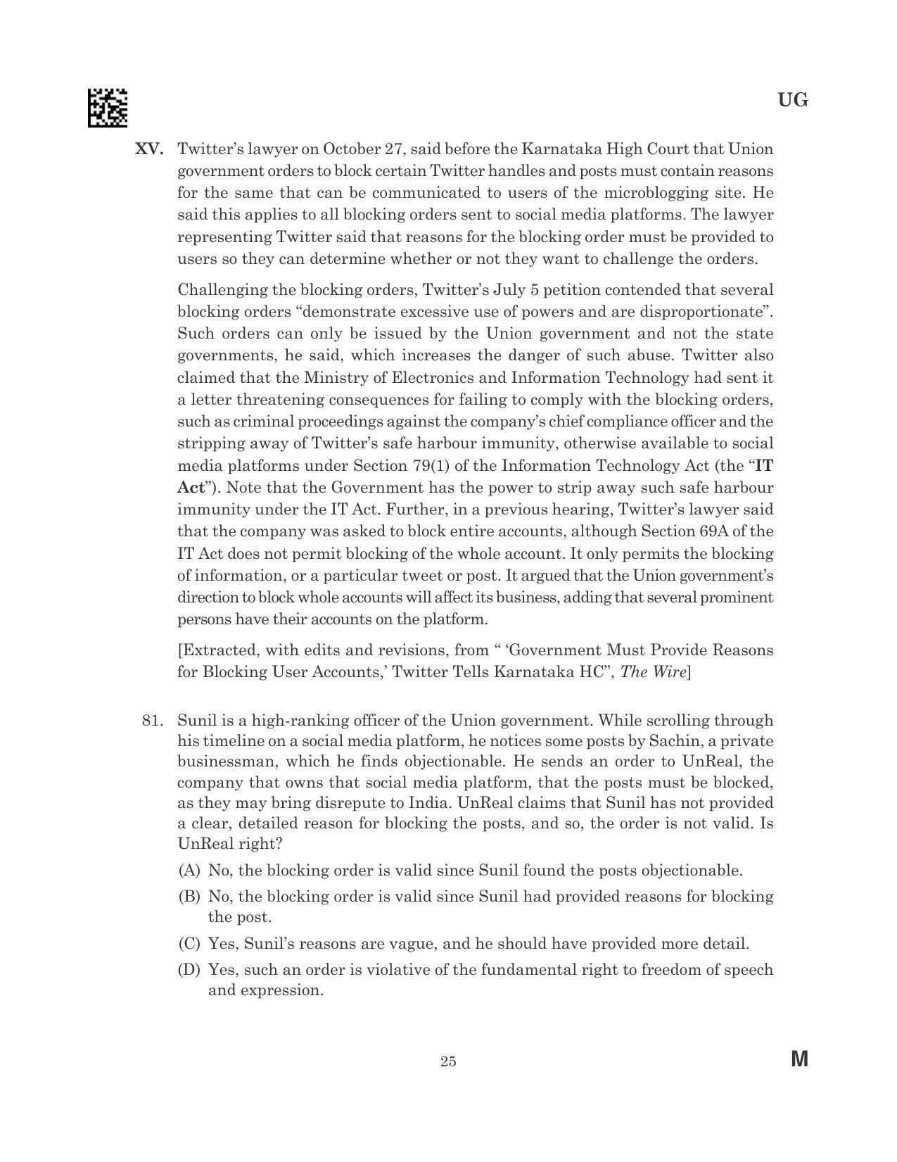 CLAT 2023 UG Question Paper - Page 25