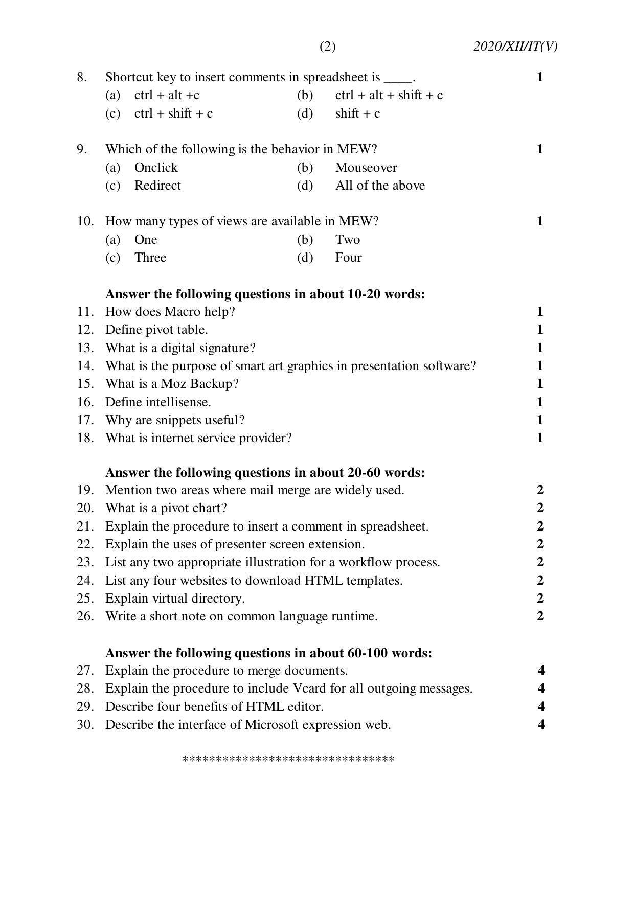 Nagaland Board Class 12 INFORMATION TECHNOLOGY (Vocational) 2020 Question Papers - Page 2