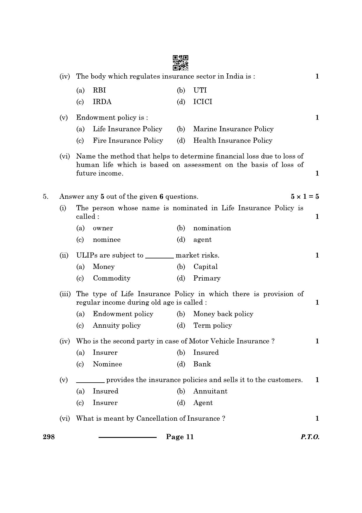 CBSE Class 10 Banking Insurance 2024 Question Paper - Page 11