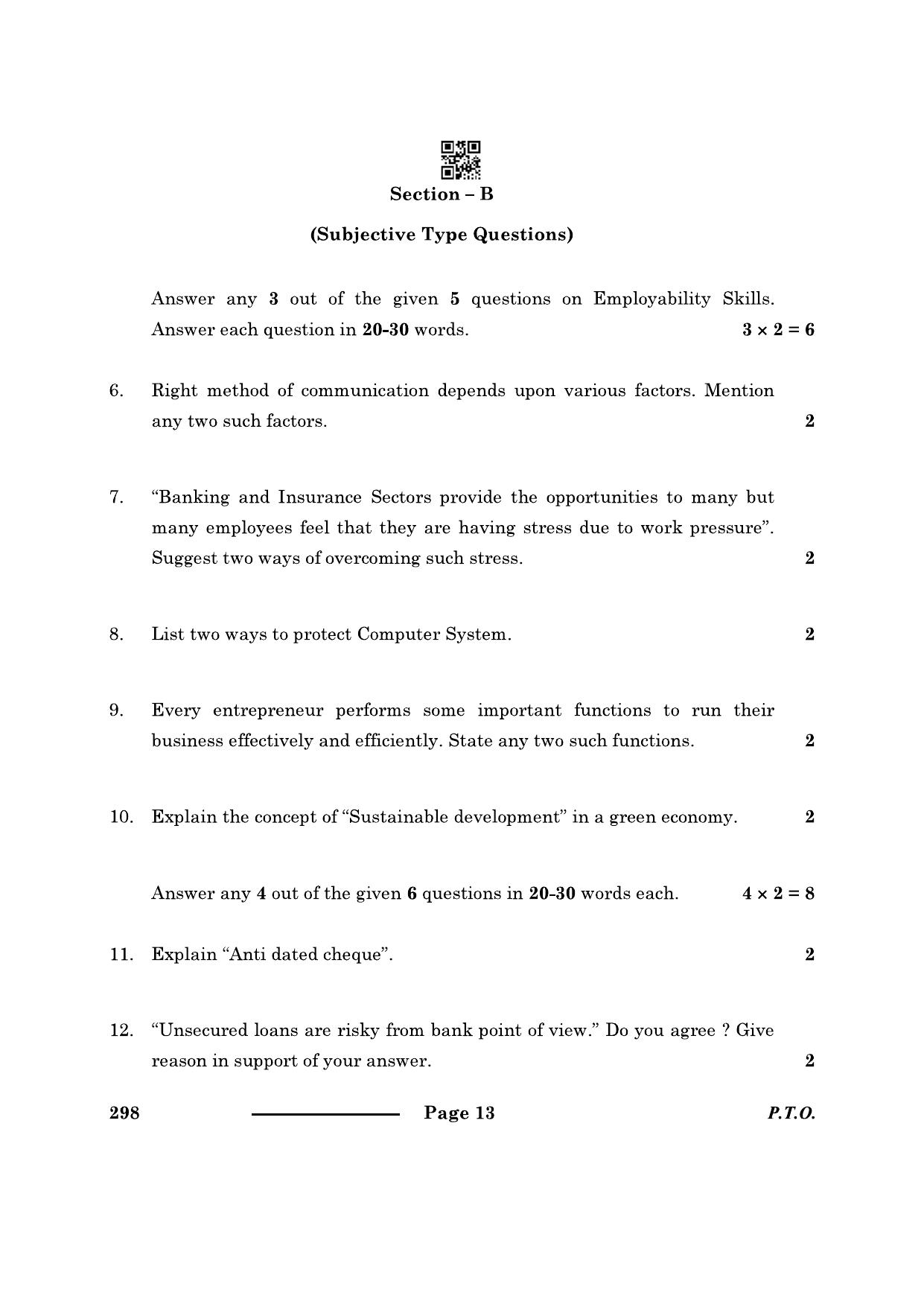 CBSE Class 10 Banking Insurance 2024 Question Paper - Page 13
