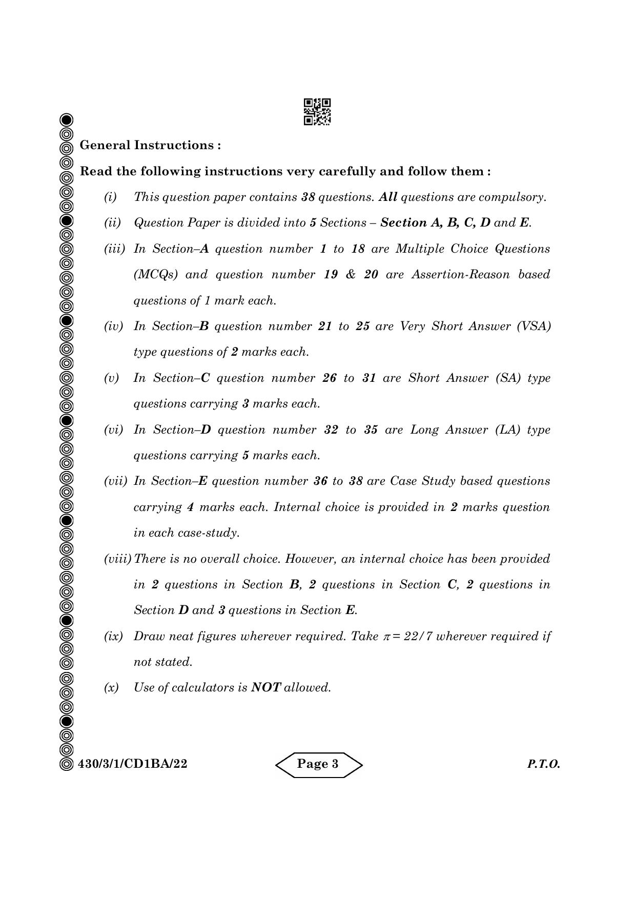 CBSE Class 10 430-3-1 Mathematics Basic 2024 Question Paper - Page 3