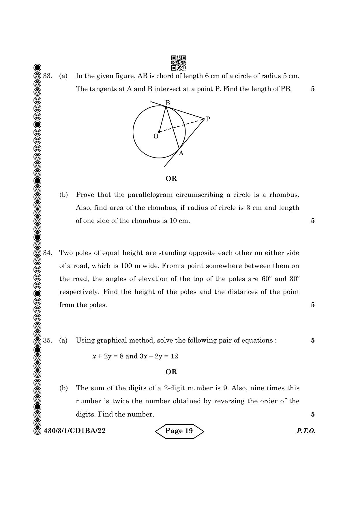 CBSE Class 10 430-3-1 Mathematics Basic 2024 Question Paper - Page 19