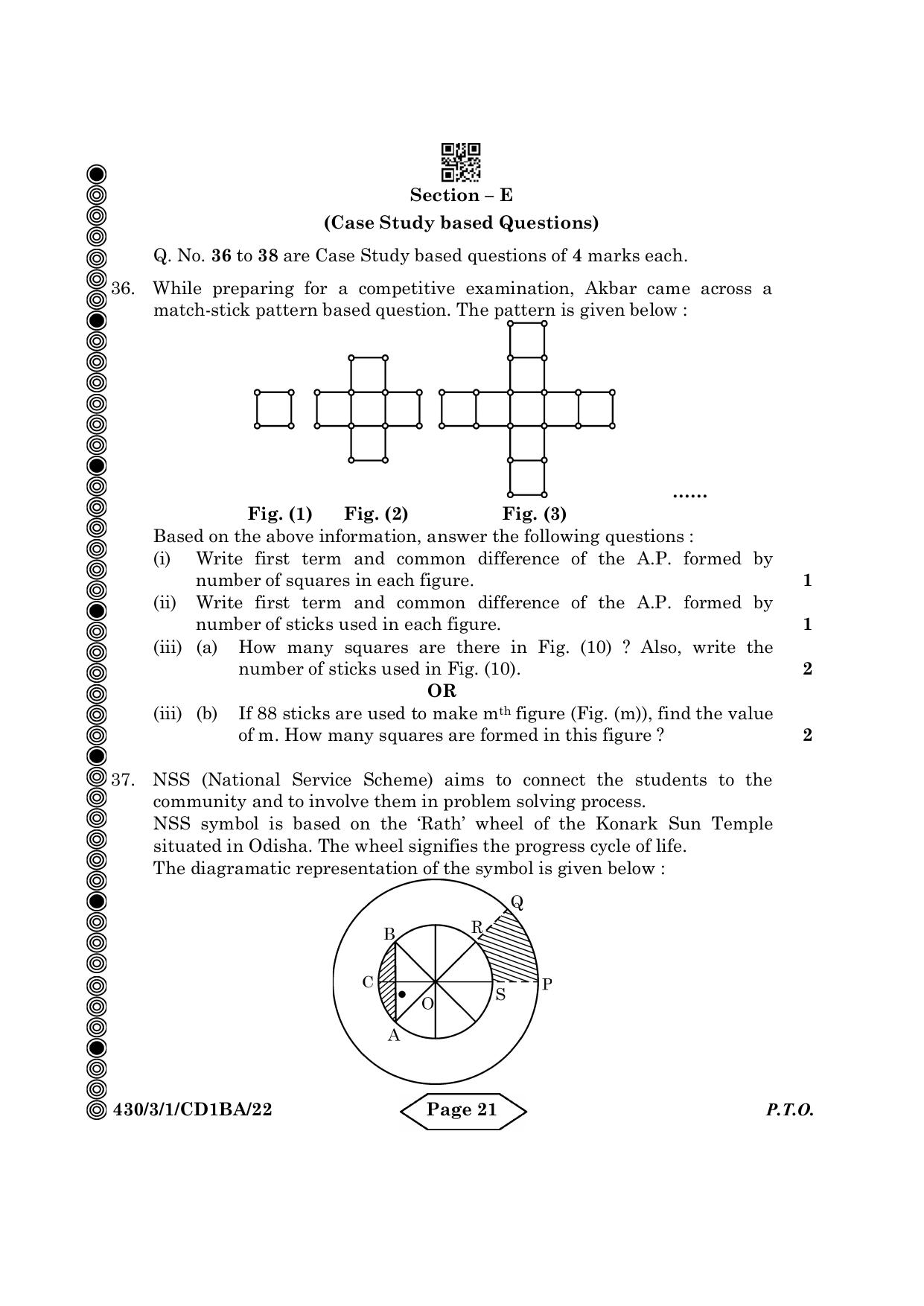 CBSE Class 10 430-3-1 Mathematics Basic 2024 Question Paper - Page 21